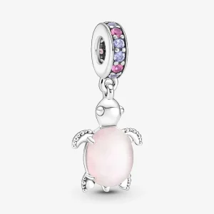 Pandora Rosafarbene Meeresschildkröte Murano-Glas Charm-Anhänger Sterling-Silber