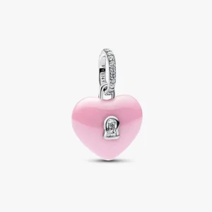 Pink Ceramic Heart Padlock Dangle Charm