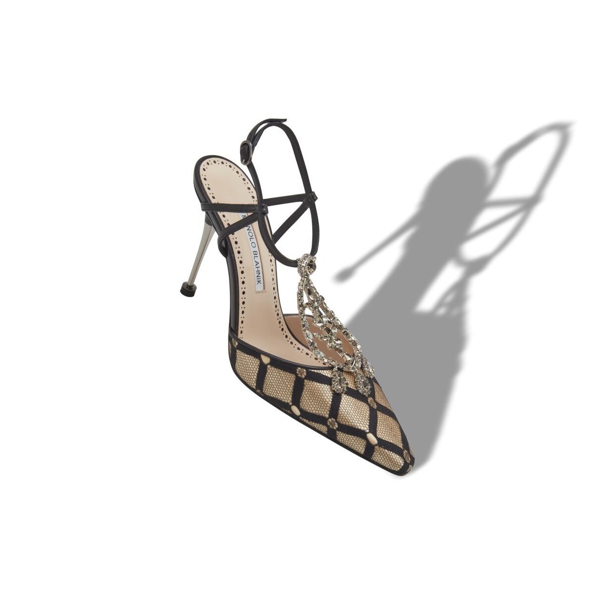 BOLERO Ljusbeige och svarta T-rem pumps i mesh - Bild 3