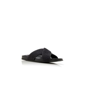 CHILTERN Svarta platta sandaler i naturväv