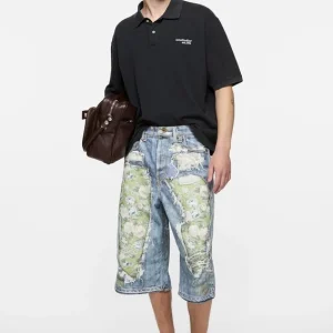 Denimshorts med trompe-l’œil-effekt