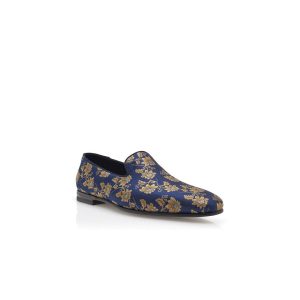MARIO Marinblå Loafers i blommig sidenjacquard