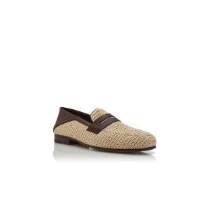 PADSTOW Ljusbeige raffia-pennyloafers