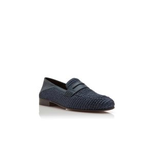PADSTOW marinblå raffia-pennyloafers