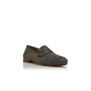 PADSTOW Mörkgröna pennyloafers i raffia