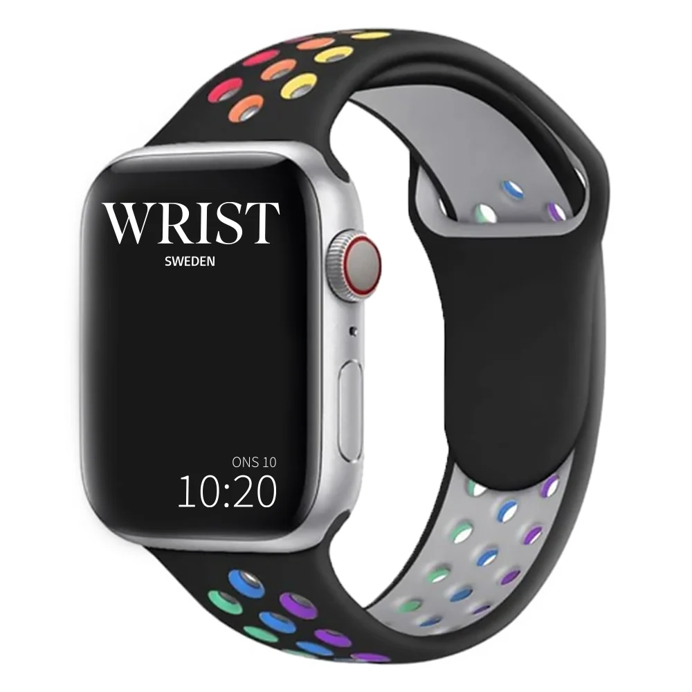 Silikon ihåligt sport band - svart & rainbow - Bild 2