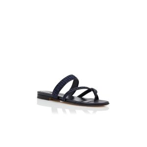 SUSARA Marinblå platta sandaler i raffia